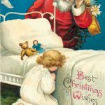 Стародавня різдвяна листівка - Санта Клаус та дівчинка