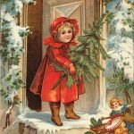 Різдвяна старовинна листівка - дівчинка з ялинкою