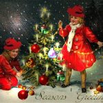 З Різдвом - діти під ялинкою, старовинна картинка