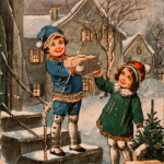 Хлопчик з дівчнкою - старовинна новорічна відкритка