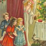 С Рождеством - дети с ангелом, старинная открытка