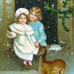 Листівка з Різдвом - діти та олень