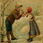 Старовинна відкритка з Різдвом - хлопчик та дівчинка